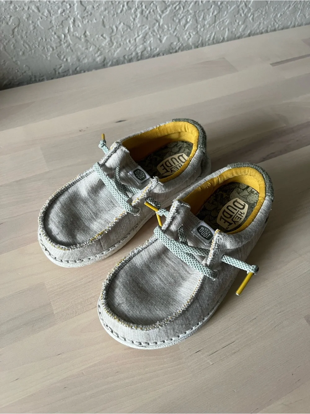 Hey Dude Kids Beige Moccasins with Yellow Lining